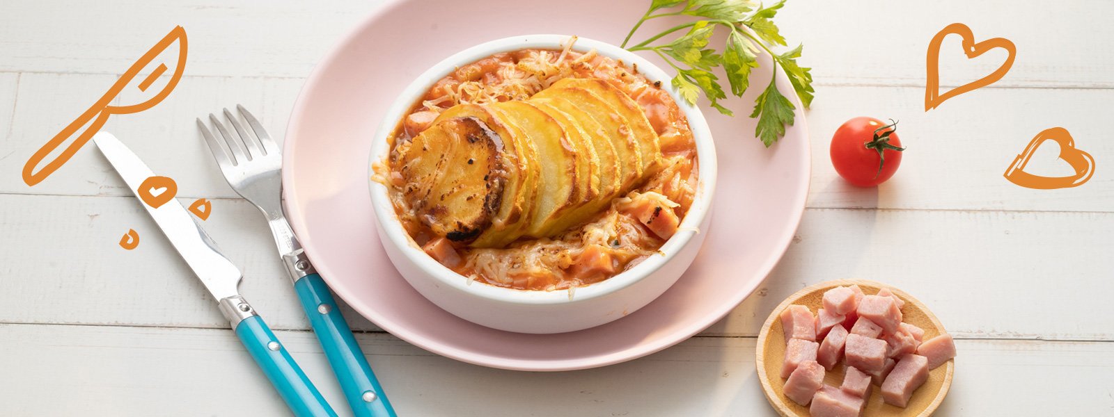 Pommes de terre au jambon et petits légumes